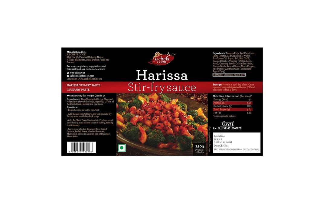 As Chefs Cook Harissa Stir-Fry Sauce   Glass Jar  250 grams